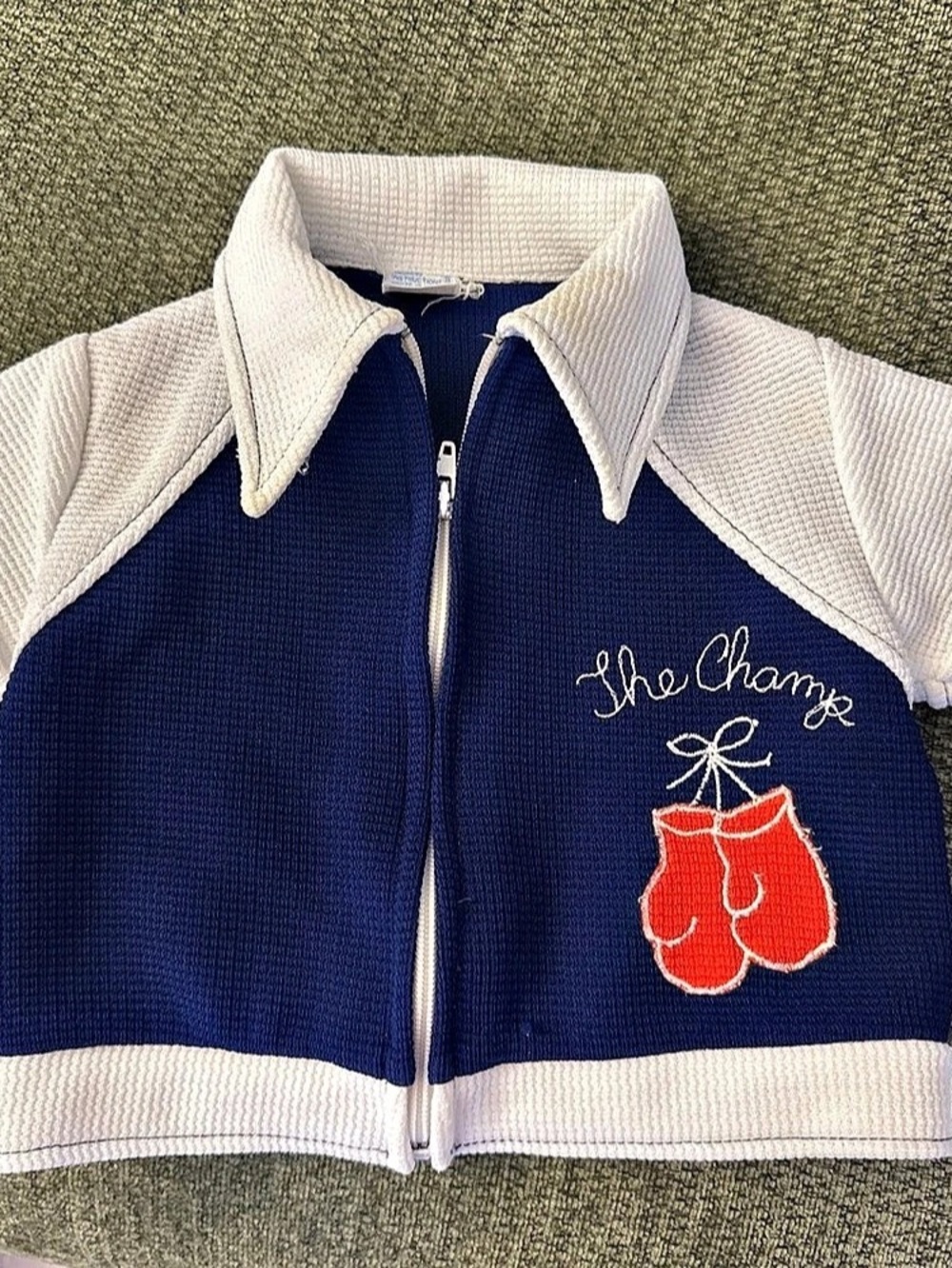 Vintage Kids Blue & White Zip-Up Shirt